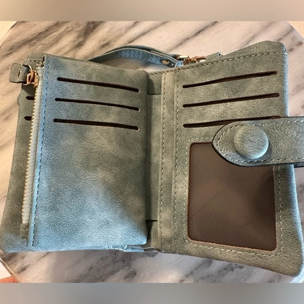 LBB Mini Suede Wristlet Light Blue Credit Card Holder Coin & Bill Holder